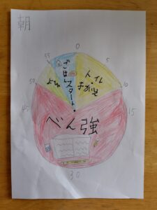 息子が手描きで作った朝の学習スケジュール(円グラフ)