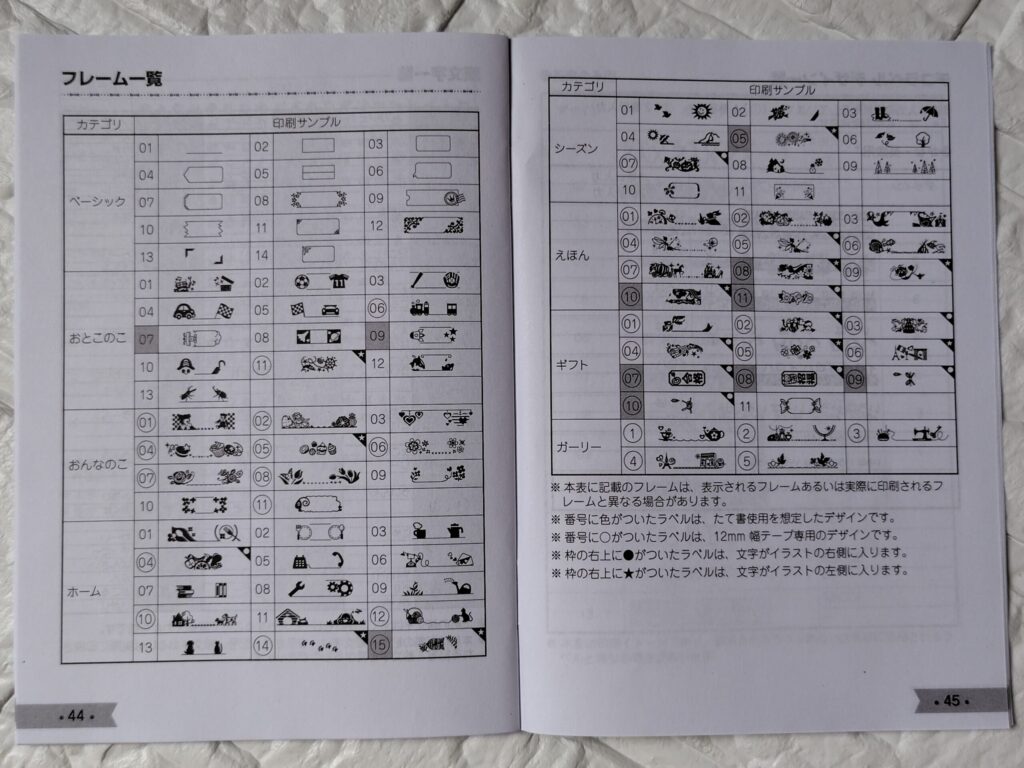 ピータッチのラベルデザイン一覧 マークと文字フレーム